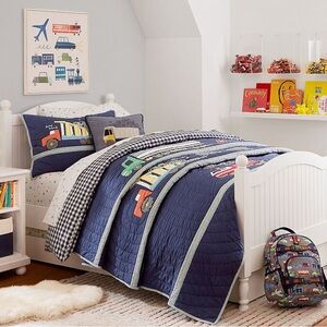 Pottery Barn Kids Blue and Gray Vehicle Quilt